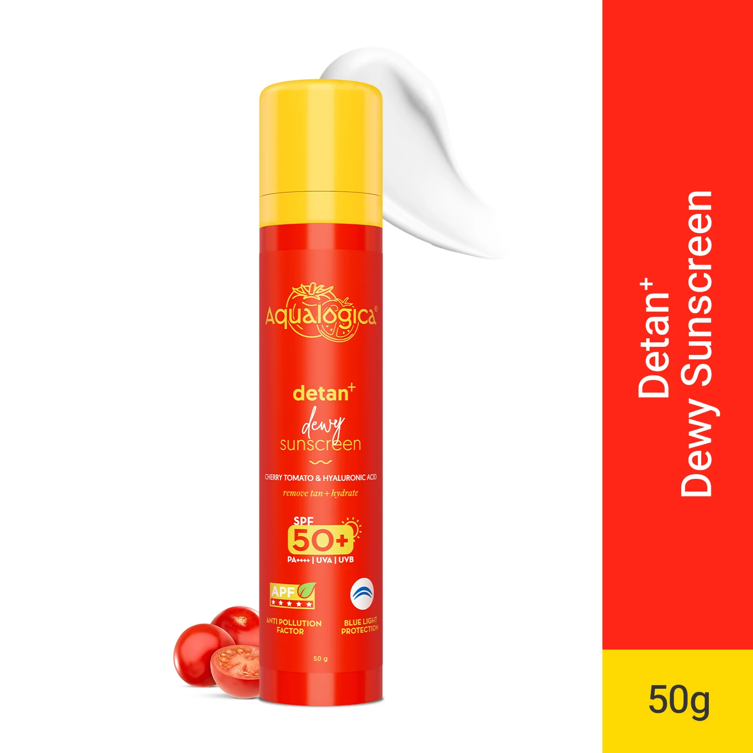 Detan+ Dewy Sunscreen In-Vivo Tested SPF 50+ PA++++ with Cherry Tomato & HA - 50 g (Pack of 2) - Image 3