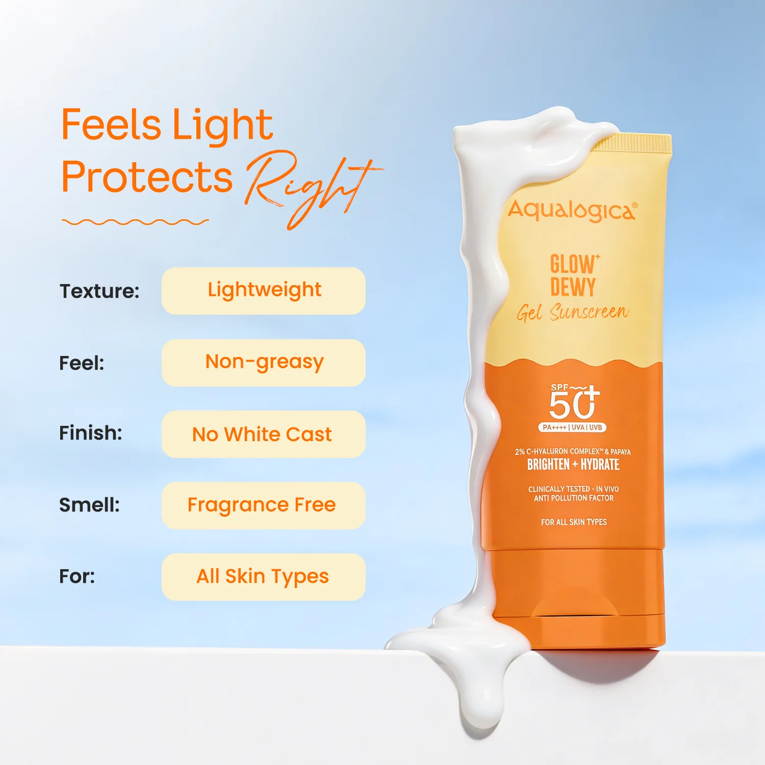 Glow+ Dewy Sunscreen Gel In-Vivo Tested SPF 50+ PA++++ with Papaya & Vitamin C - 80g - Image 4